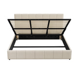 Oikiture Bed Frame King Size Gas Lift Base Beige Fabric - Rear View