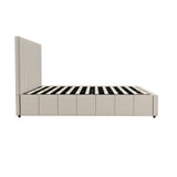 Oikiture Bed Frame King Size Gas Lift Base Beige Fabric