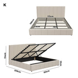 Oikiture Bed Frame King Size Gas Lift Base Beige Fabric