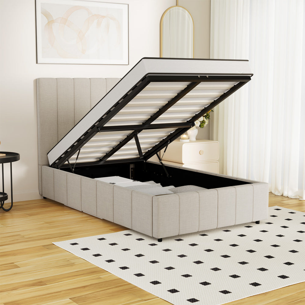 Oikiture Bed Frame King Single Gas Lift Storage Base VISH
