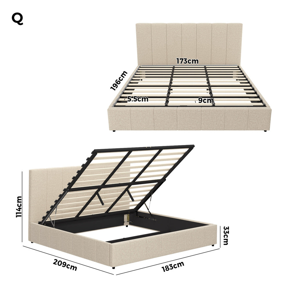 Oikiture Bed Frame Queen Size Gas Lift Storage Base VISH