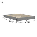 Oikiture Bed Frame Double Size Fabric Grey - Close-Up Angle