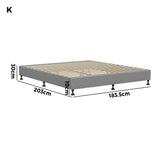 Oikiture Bed Frame King Size Fabric Grey - Rear View
