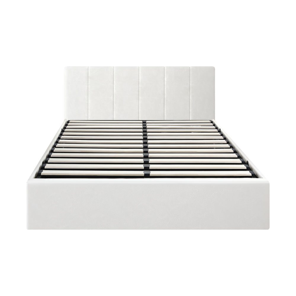 Oikiture Bed Frame Double Size Gas Lift Base PU Leather ZOE
