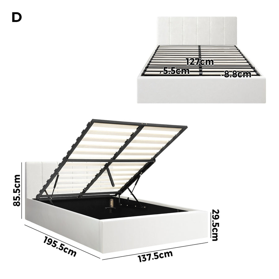 Oikiture Bed Frame Double Size Gas Lift Base PU Leather ZOE, image 3