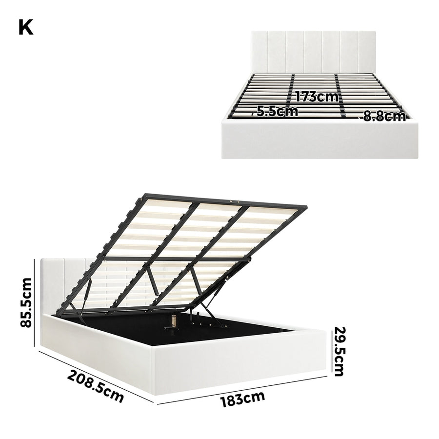 Oikiture Bed Frame King Size Gas Lift Base PU Leather ZOE, image 5