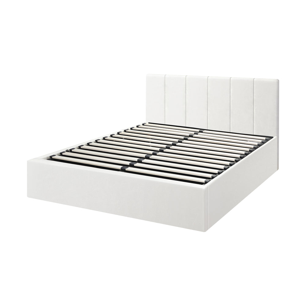 Oikiture Bed Frame Queen Size Gas Lift Base PU Leather ZOE