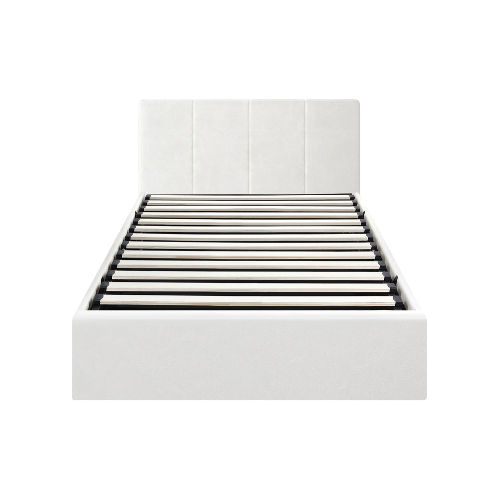 Oikiture Bed Frame Single Size Gas Lift Base PU Leather ZOE