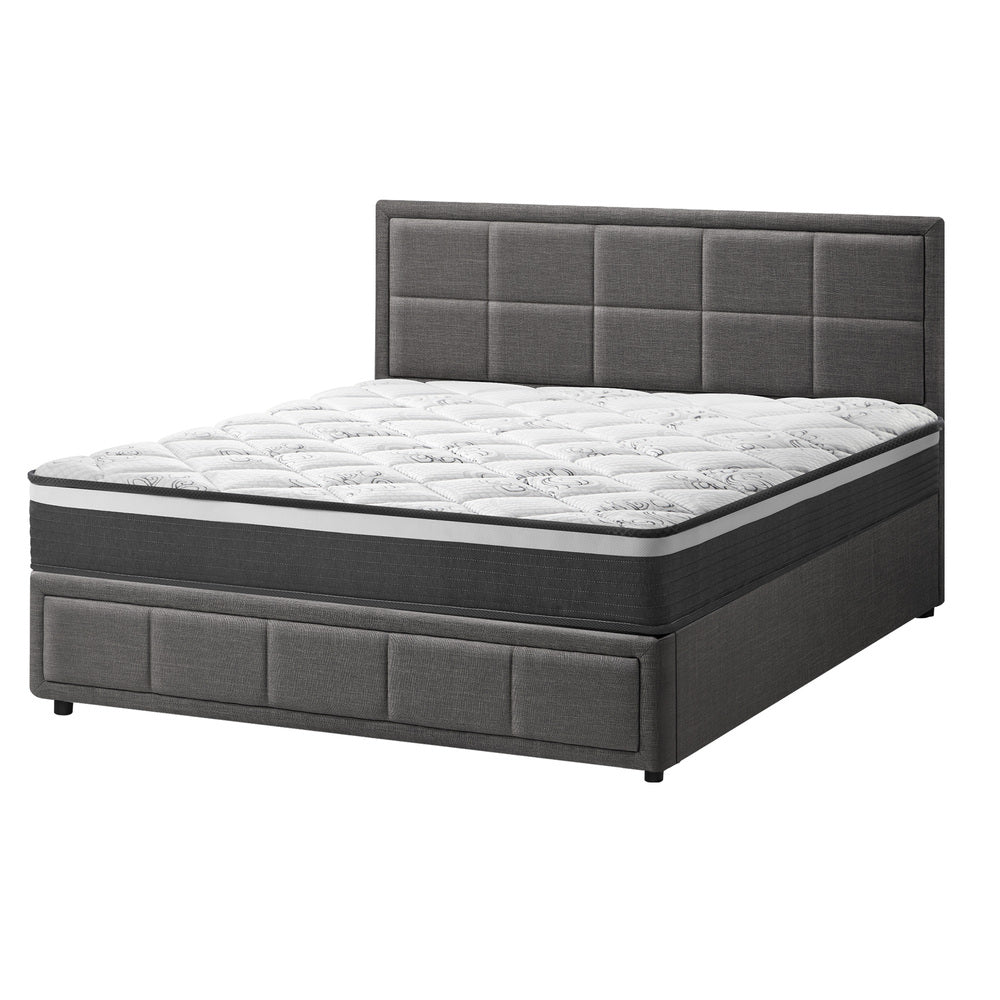 Oikiture Bed Frame With Mattress Set Double Size Gas Lift Grey BOSS