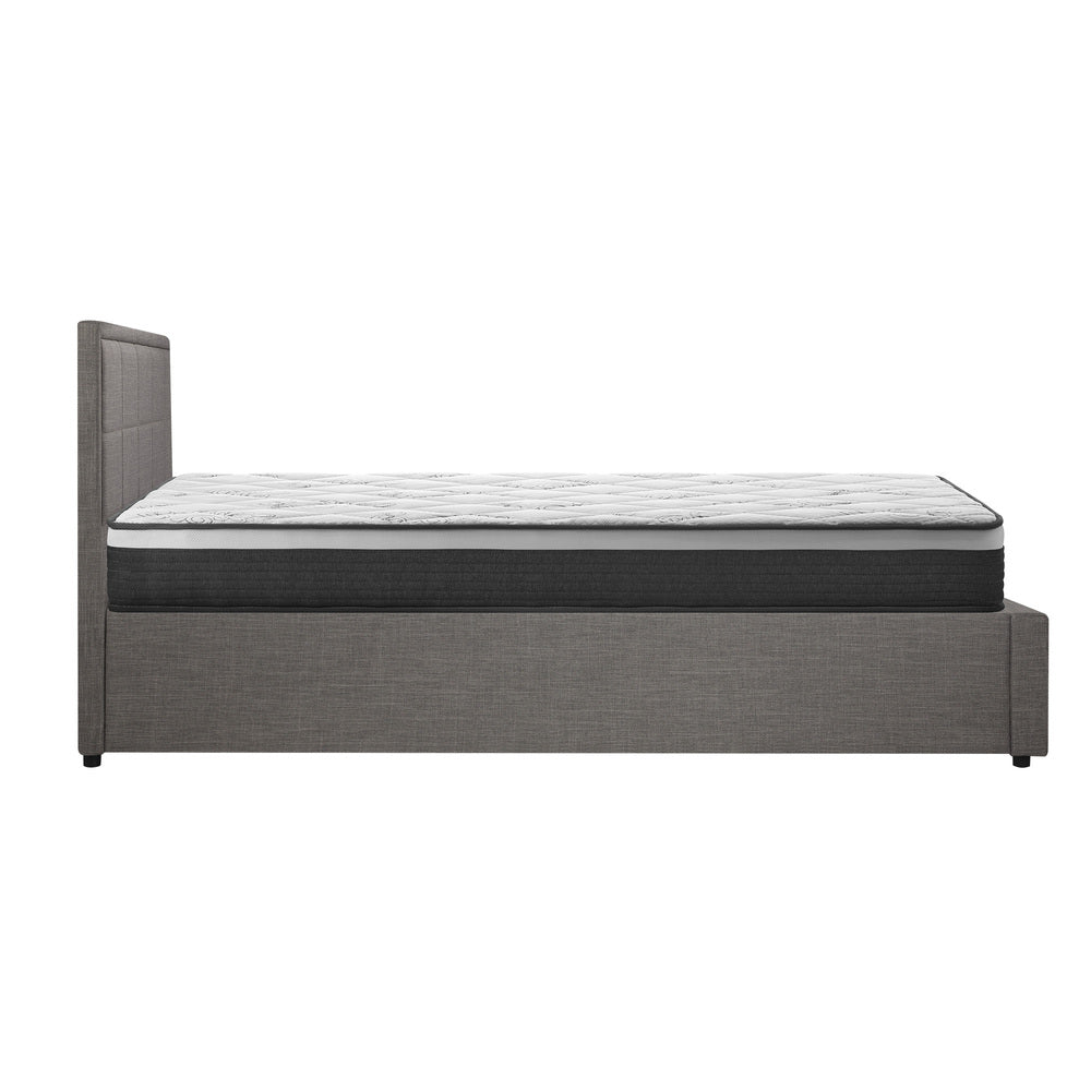Oikiture Bed Frame With Mattress Set Double Size Gas Lift Grey BOSS