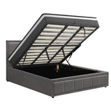 Oikiture Bed Frame With Mattress Set King Size Gas Lift Grey BOSS