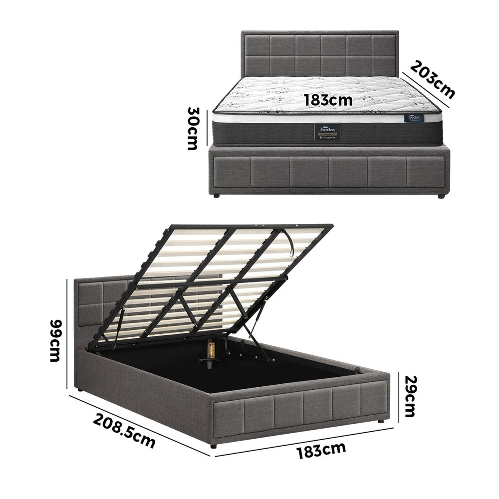Oikiture Bed Frame With Mattress Set King Size Gas Lift Grey BOSS