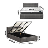 Oikiture Bed Frame With Mattress Set King Size Gas Lift Grey BOSS - Side View