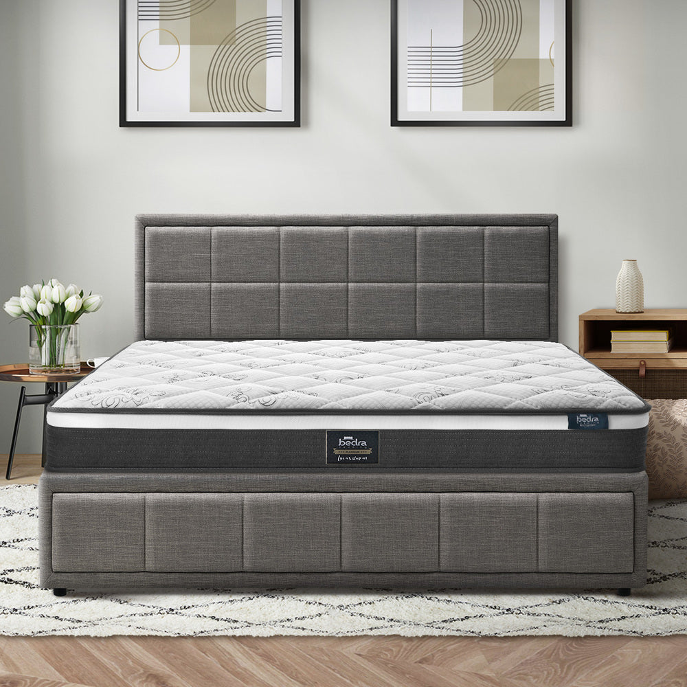 Oikiture Bed Frame With Mattress Set King Size Gas Lift Grey BOSS