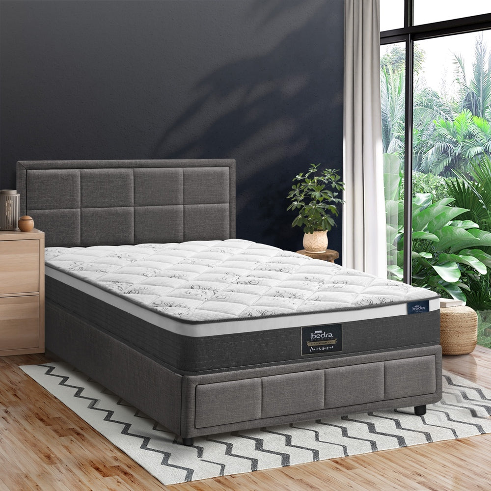 Oikiture Bed Frame With Mattress Set King Single Gas Lift Grey BOSS