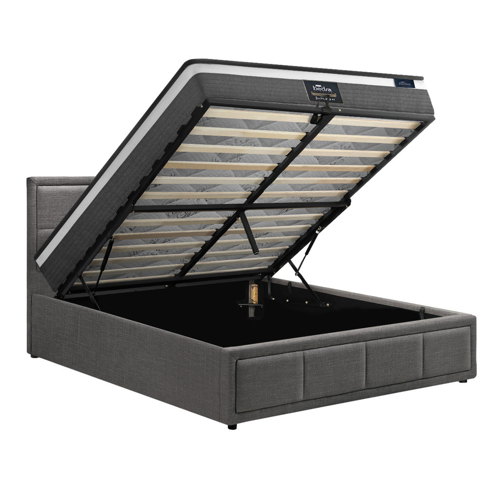 Oikiture Bed Frame With Mattress Set King Single Gas Lift Grey BOSS