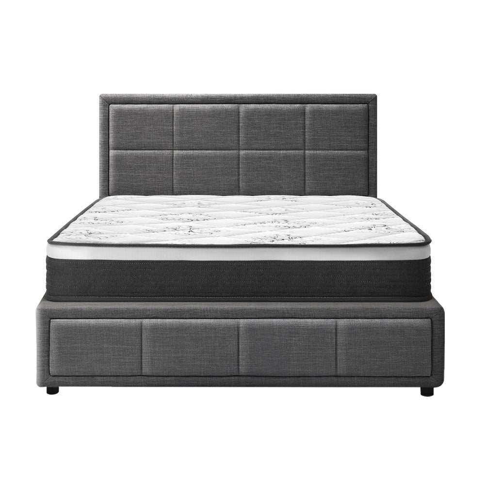 Oikiture Bed Frame With Mattress Set King Single Gas Lift Grey BOSS