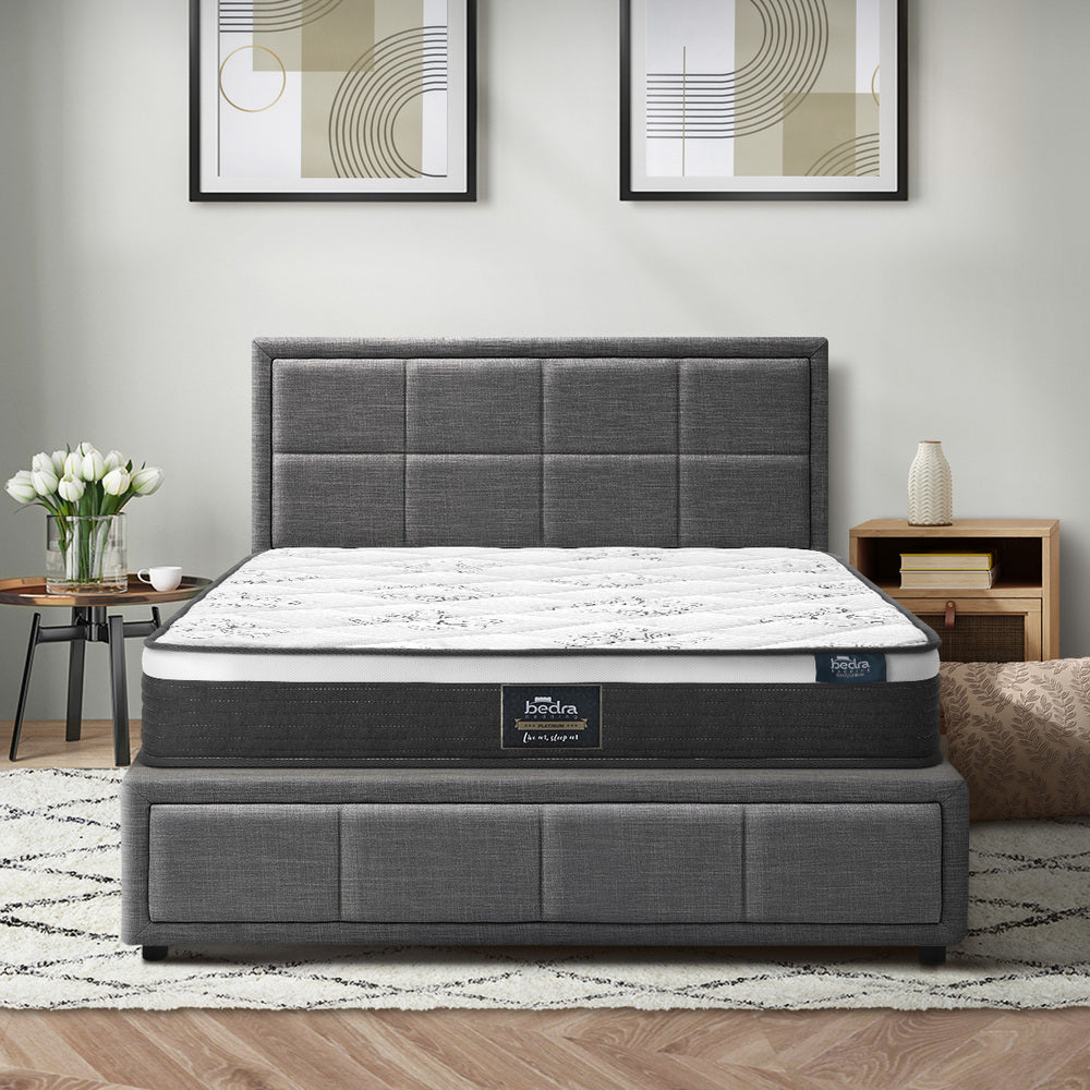 Oikiture Bed Frame With Mattress Set King Single Gas Lift Grey BOSS