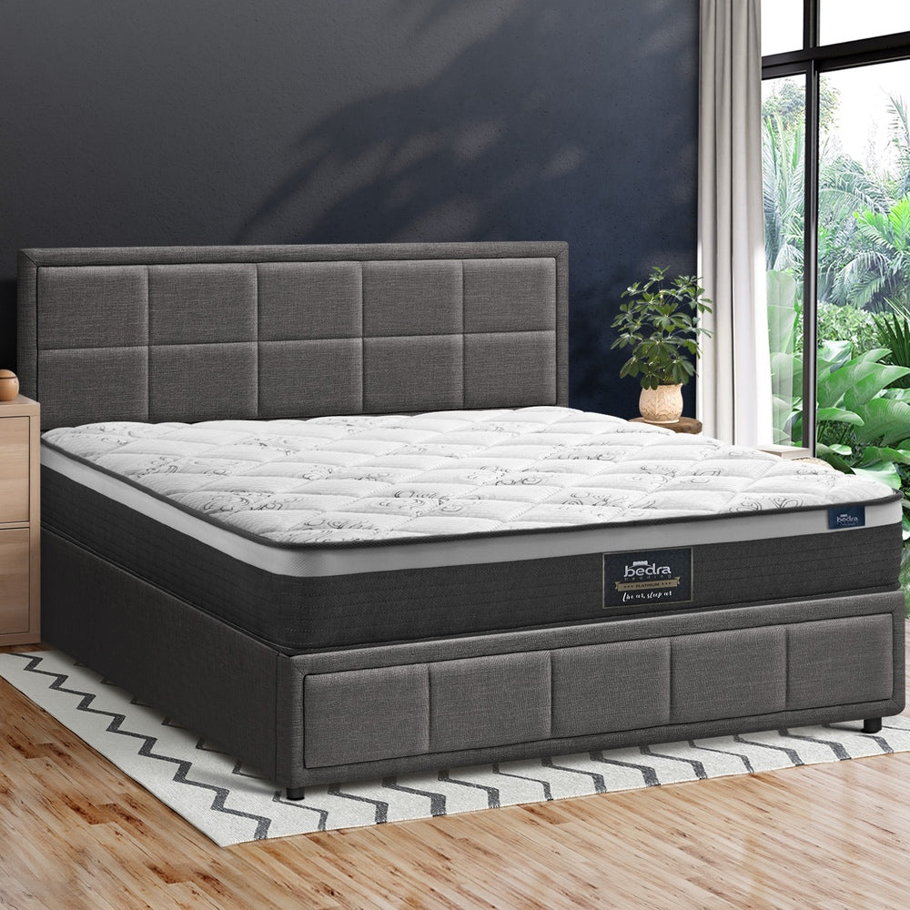 Oikiture Bed Frame With Mattress Set Queen Size Gas Lift Grey BOSS