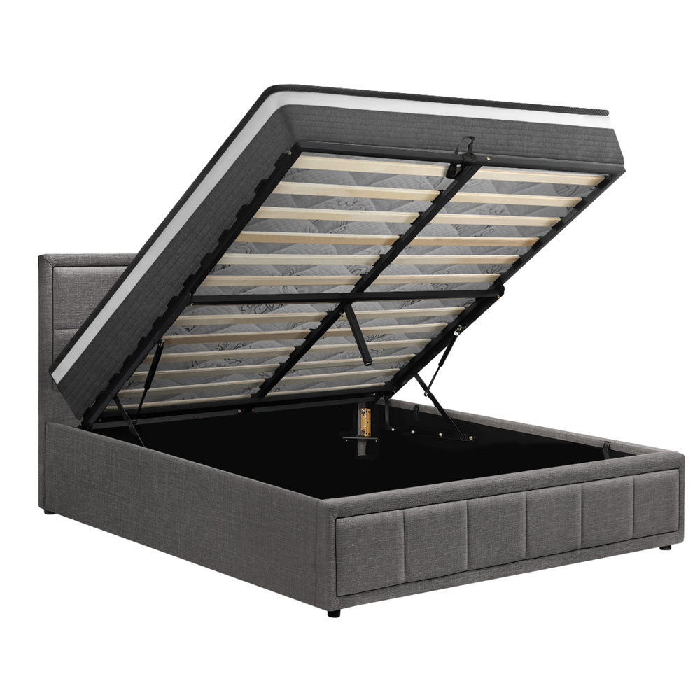 Oikiture Bed Frame With Mattress Set Queen Size Gas Lift Grey BOSS