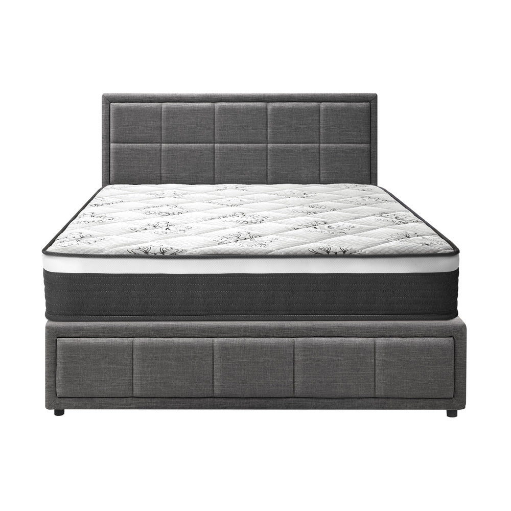 Oikiture Bed Frame With Mattress Set Queen Size Gas Lift Grey BOSS