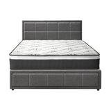 Oikiture Bed Frame With Mattress Set Queen Size Gas Lift Grey BOSS - Front View