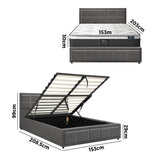 Oikiture Bed Frame With Mattress Set Queen Size Gas Lift Grey BOSS - Low Angle