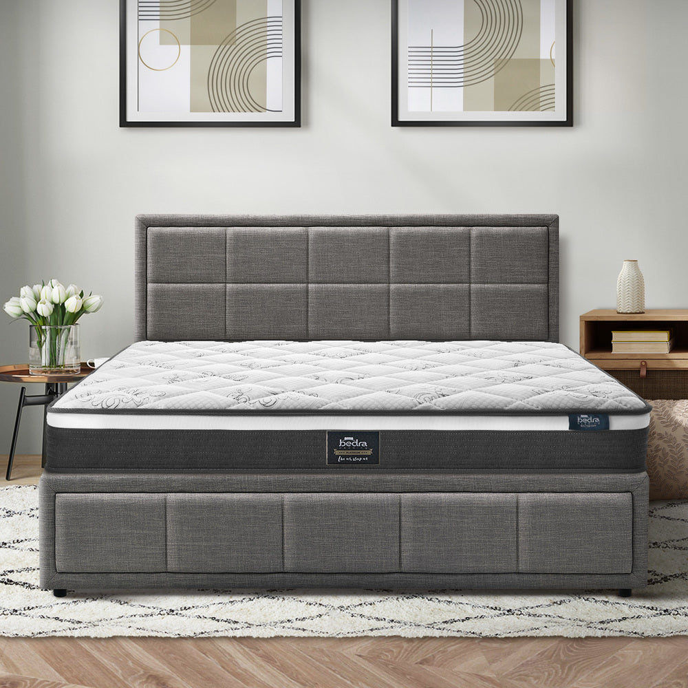 Oikiture Bed Frame With Mattress Set Queen Size Gas Lift Grey BOSS