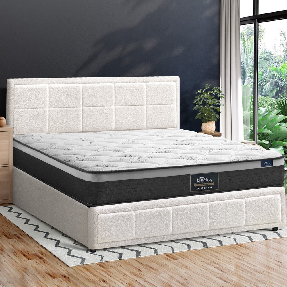 Oikiture Bed Frame With Mattress Set Double Size Gas Lift White BOSS
