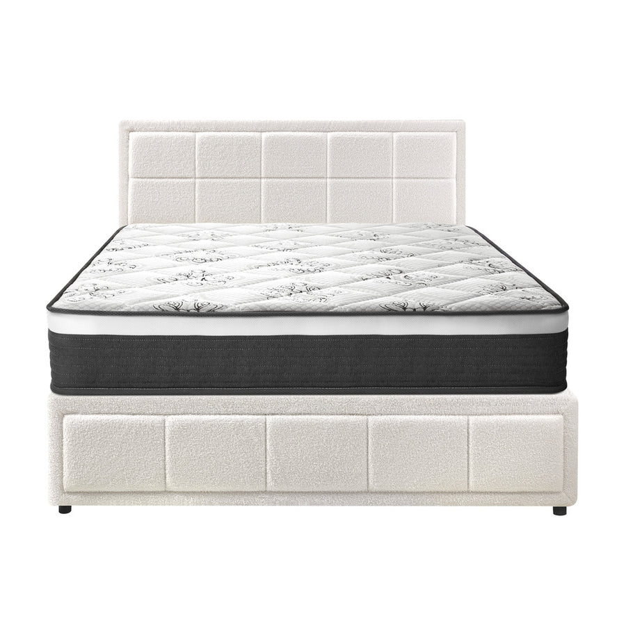 Oikiture Bed Frame With Mattress Set Double Size Gas Lift White BOSS
