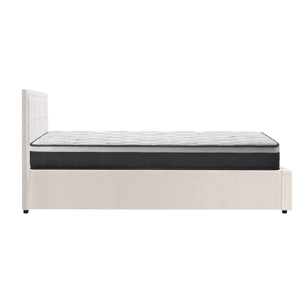 Oikiture Bed Frame With Mattress Set Double Size Gas Lift White BOSS