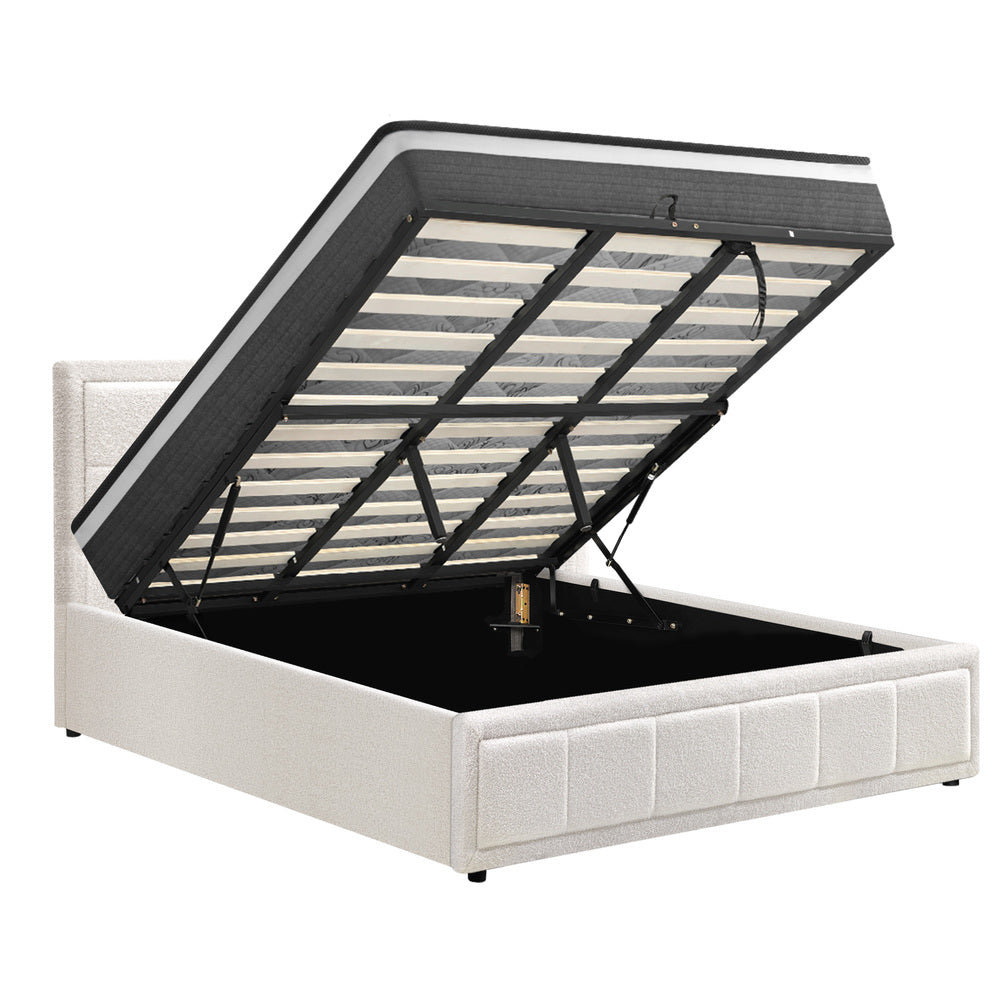 Oikiture Bed Frame With Mattress Set King Size Gas Lift White BOSS