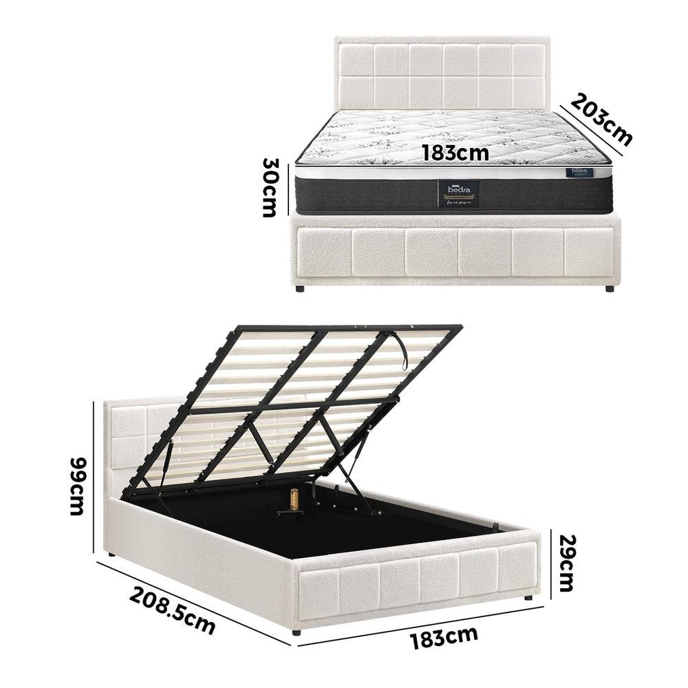 Oikiture Bed Frame With Mattress Set King Size Gas Lift White BOSS