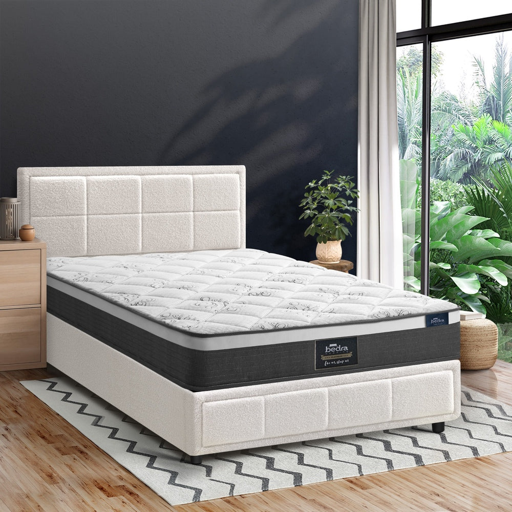 Oikiture Bed Frame With Mattress Set King Single Gas Lift White BOSS