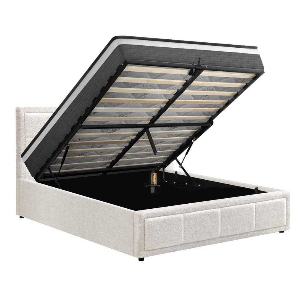Oikiture Bed Frame With Mattress Set King Single Gas Lift White BOSS