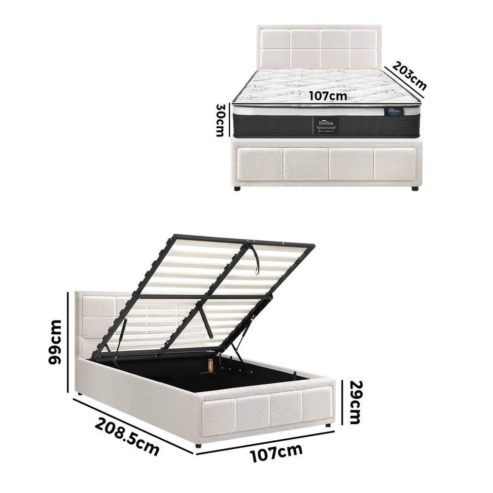 Oikiture Bed Frame With Mattress Set King Single Gas Lift White BOSS