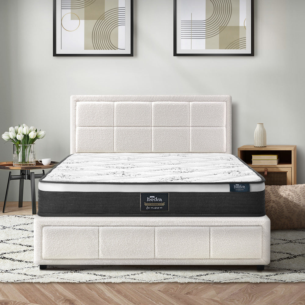 Oikiture Bed Frame With Mattress Set King Single Gas Lift White BOSS