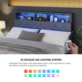 Oikiture Bed Frame with LED Storage Bedhead Double Size NOVI