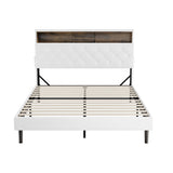 Oikiture Bed Frame Double Size with LED Storage Bedhead White - Side View