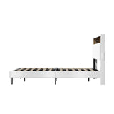 Oikiture Bed Frame Double Size with LED Storage Bedhead White - Front View