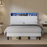 Oikiture Bed Frame Double Size with LED Storage Bedhead White - Close-Up Angle