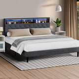 Oikiture Bed Frame with LED Storage Bedhead King Size NOVI