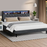 Oikiture Bed Frame with LED Storage Bedhead King Size NOVI - Top-Down View