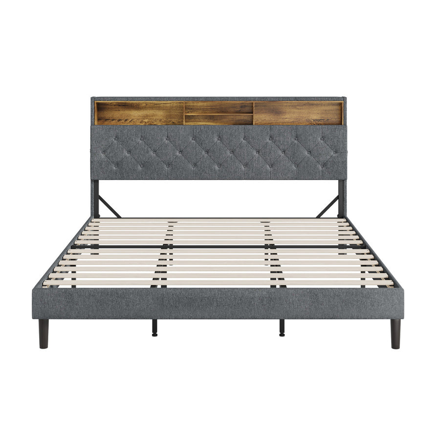 Oikiture Bed Frame with LED Storage Bedhead King Size NOVI