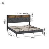 Oikiture Bed Frame with LED Storage Bedhead King Size NOVI - Close-Up Angle