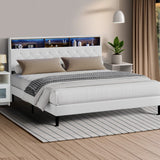Oikiture Bed Frame King Size with LED Storage Bedhead White