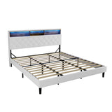 Oikiture Bed Frame King Size with LED Storage Bedhead White