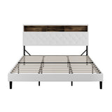 Oikiture Bed Frame King Size with LED Storage Bedhead White