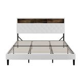 Oikiture Bed Frame King Size with LED Storage Bedhead White - Top-Down View