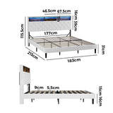 Oikiture Bed Frame King Size with LED Storage Bedhead White - 45-Degree Angle